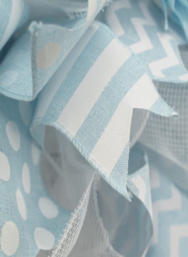 MEEDEE Blue White Stripe Ribbon 2.5 Inch Light Blue Wired Ribbon for Baby Boy Wreath, Baby Shower Elephant Wreath Diaper Cake Supplies, 10 Yards - Image 5